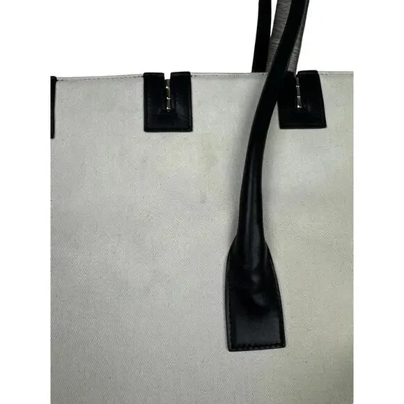 Peter Do Hinge Tote Bag Cotton Leather Trim Black White - Picture 8 of 9